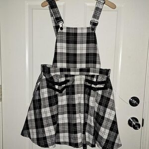 Plaid Kids Suspender Skirt - Black and White